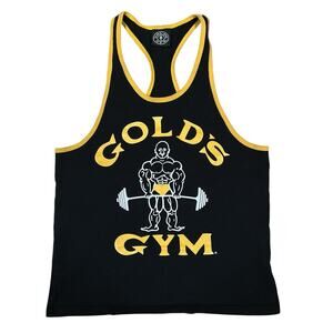Gold's Gym Black & Yellow Graphic Logo Tank Top Men Size Small Made in USA